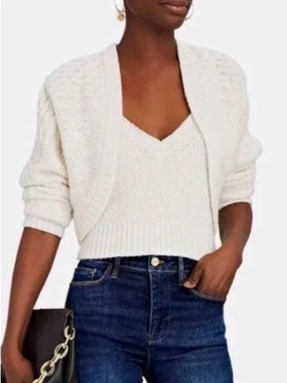 Intermix Sammie Ivory Cashmere Blend Cable Knit Shrug XS/P